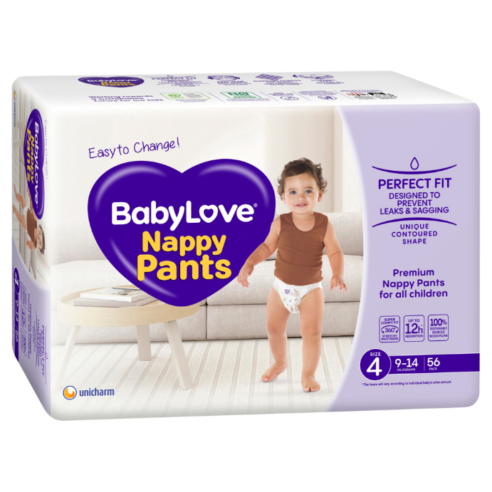Baby Love Nappy Pants Jumbo Toddler Size 4 (9-14kg) 56 Pack