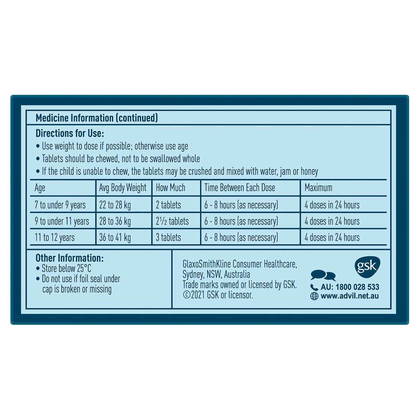 Advil Childrens 7-12 years 20 Chewable Tablets