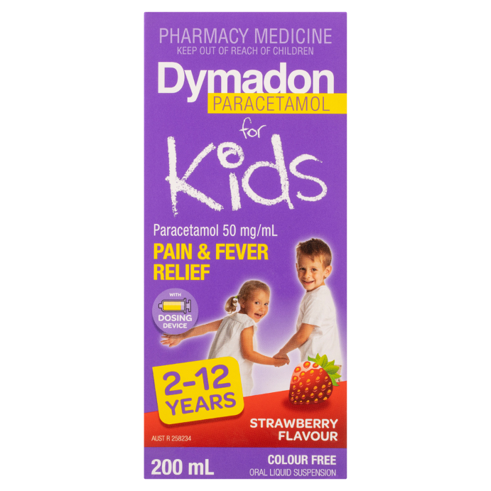 Dymadon For Kids 2 to 12 Years Liquid Paracetamol Strawberry 200mL