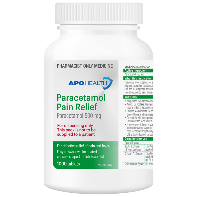APO HEALTH Paracetamol Pain Relief Paracetamol 500mg 1000 Tablets