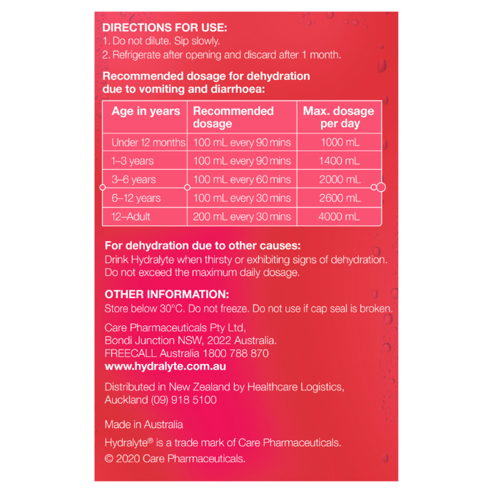 Hydralyte Electrolyte Solution Strawberry Kiwi Flavoured 4 x 250mL