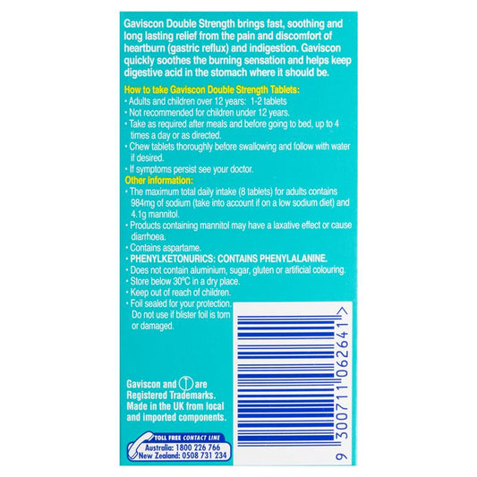 Gaviscon Double Strength Peppermint Tablets 24