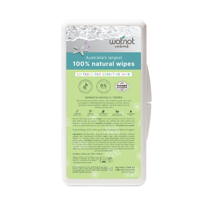 WOTNOT Naturals 100% Natural Wipes Travel Hard Case 20 Pack