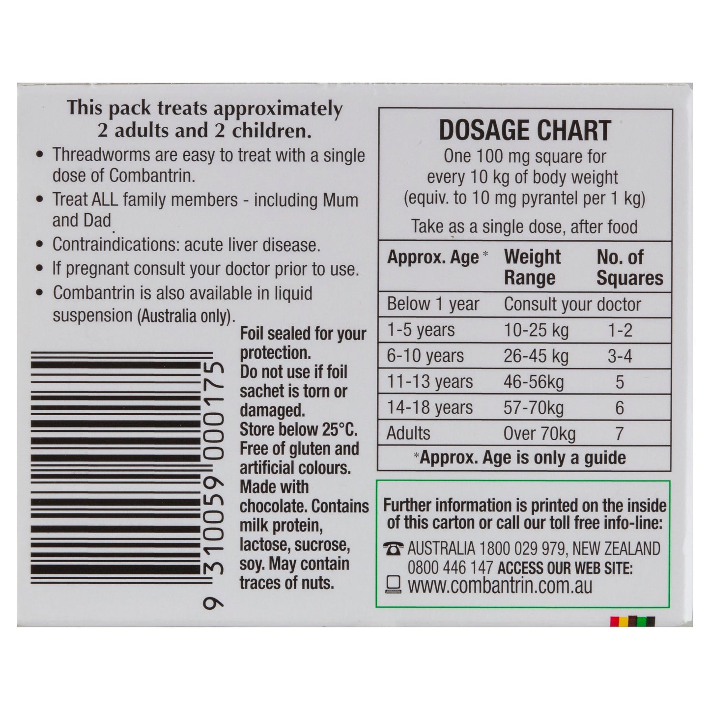 Combantrin Chocolate 24 Squares