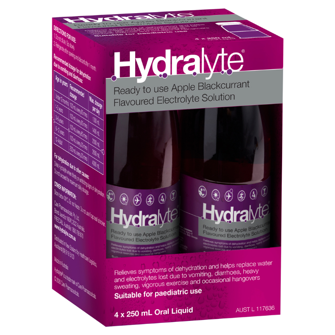 Hydralyte Ready to use Apple Blackcurrant Flavoured Electrolyte 4 Pack