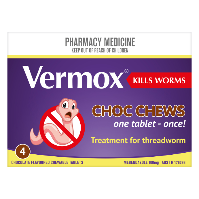 Vermox Choc Chews 4 Chewable Tablets