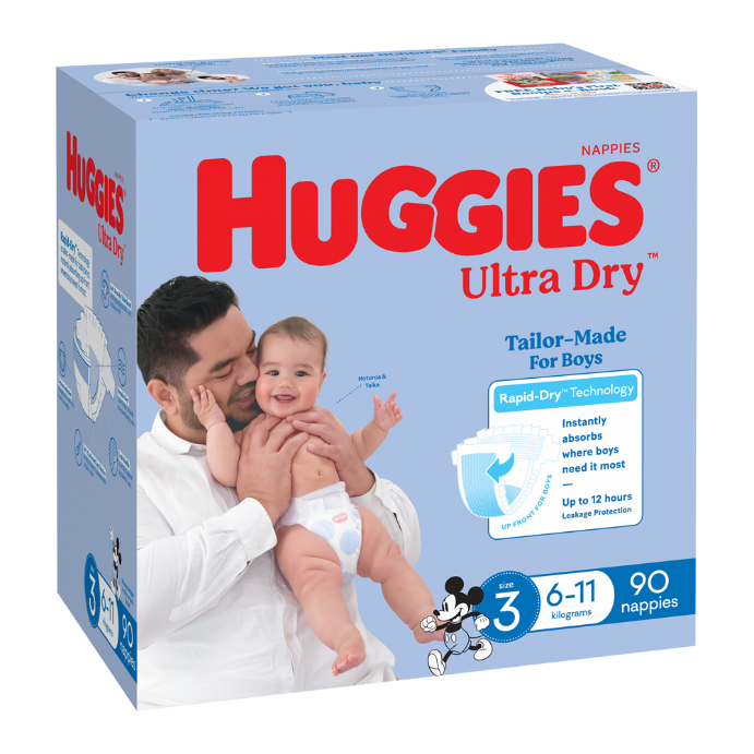 Huggies Jumbo UltraDry Nappies Crawler Boy 90 Pack