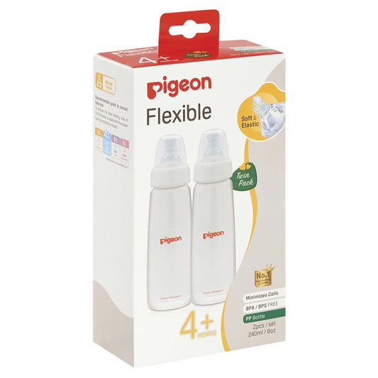 Pigeon Flexible Peristaltic Slim Neck Baby Bottle, 240ml Twin Pack - Ideal for 4+ Months