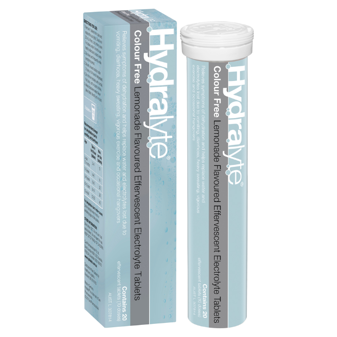 Hydralyte Colour Free Lemonade Flavoured Effervescent Electrolyte Tablets 20 Tablets