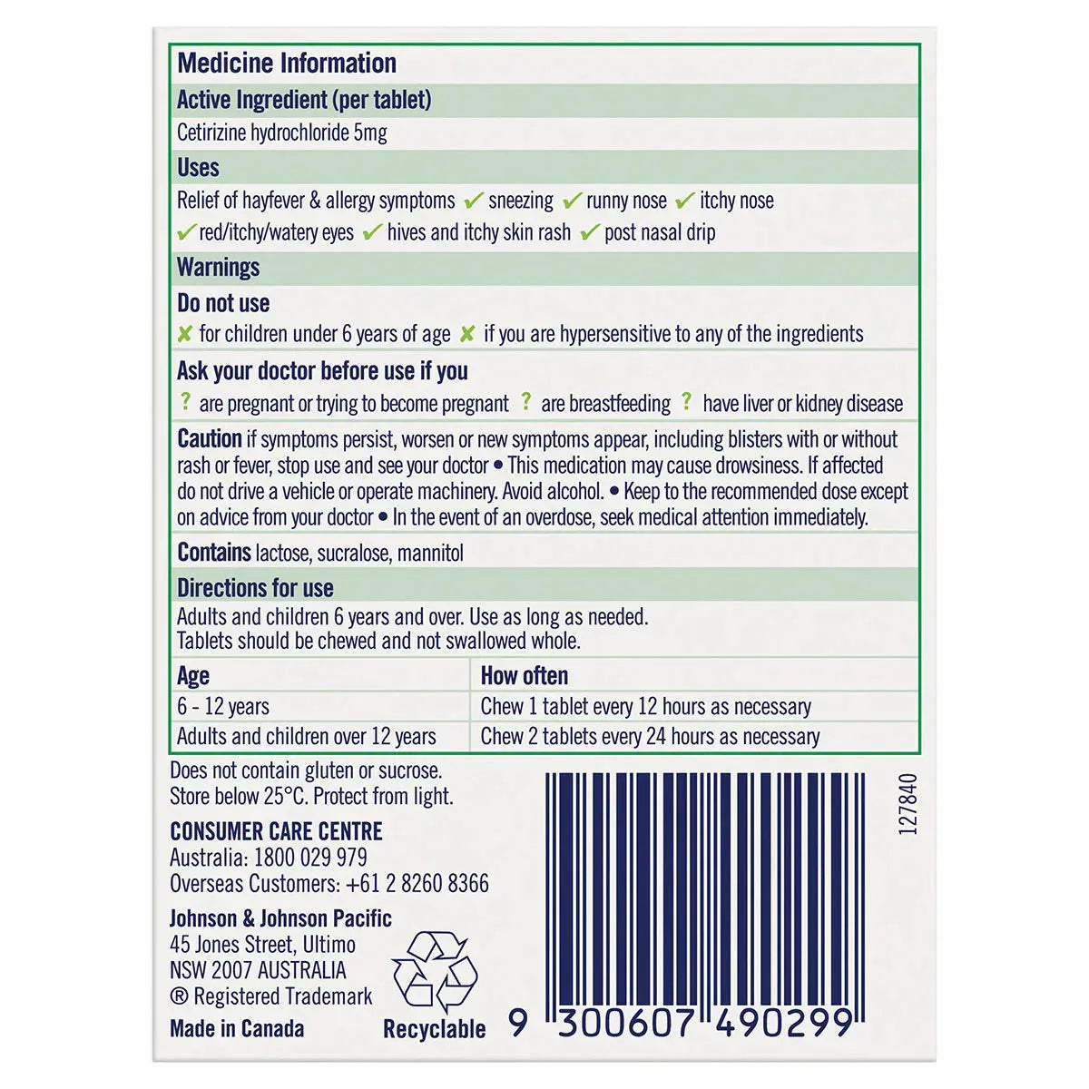 Zyrtec Kids Antihistamine Allergy & Hayfever Chewable Tablet Grape 10 Pack