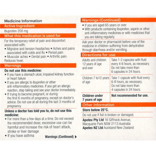 APOHEALTH Ibuprofen Soft Gel Capsules 200mg 100