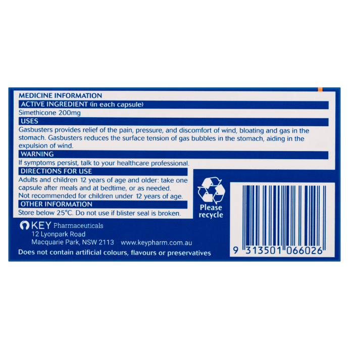 Gasbusters Simethicone 200Mg Peppermint Flavoured 24 Soft Gel Capsules