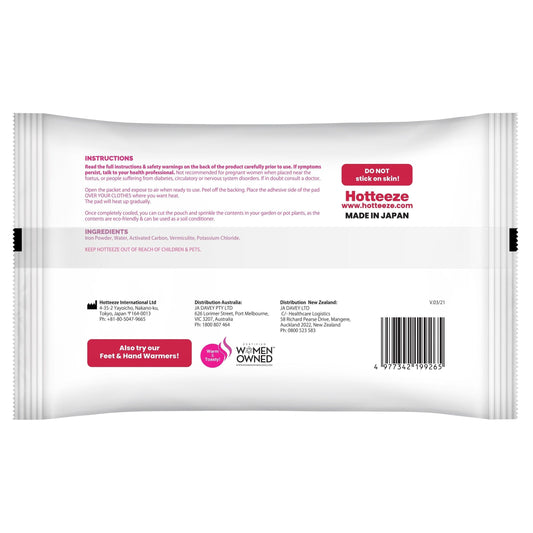 Hotteeze Heat Pads Pain Relief Patches for Period, Back and Shoulder pain 10 Pack