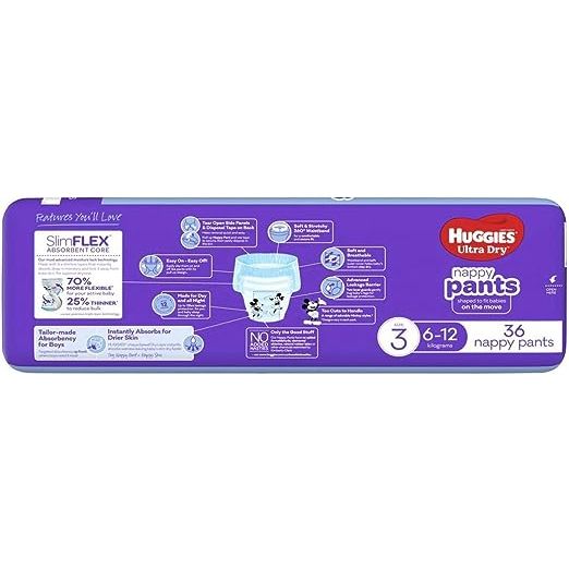 Huggies Ultra Dry Nappy Pants Boys Size 3 (6-12kg) 36 Pack