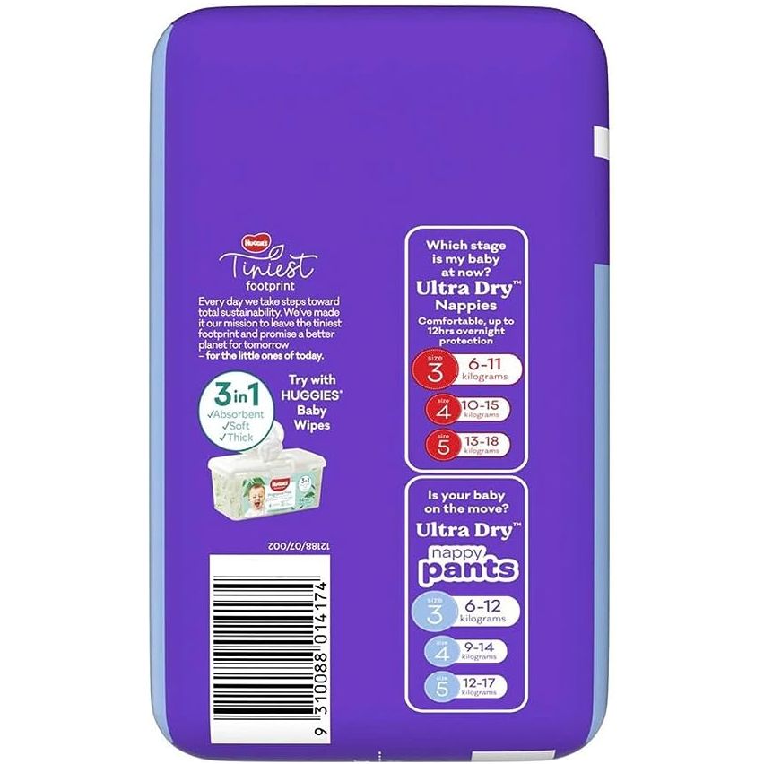 Huggies Ultra Dry Nappy Pants Boys Size 3 (6-12kg) 36 Pack