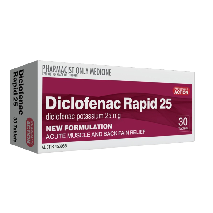 PHARMACY ACTION Diclofenac Rapid 25mg 30 Tablets