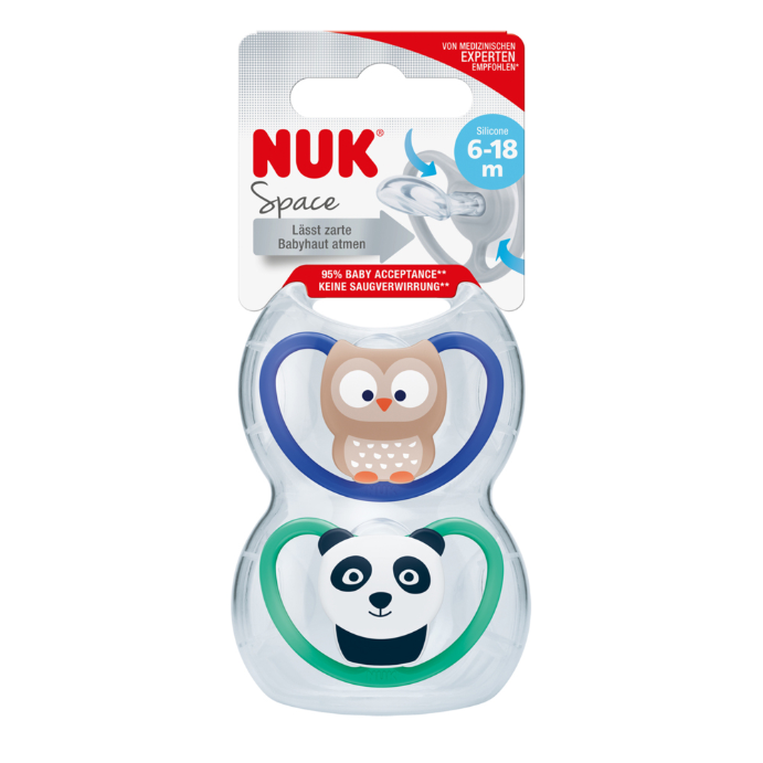 Nuk Space Baby Dummy 6-18 Months With Extra Ventilation BPA-Free Silicone Assorted 2 Pack
