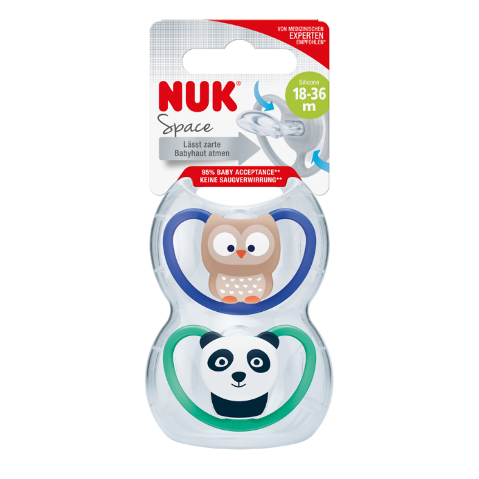 Nuk Space Baby Dummy 18-36 Months With Extra Ventilation BPA-Free Silicone Assorted 2 Pack