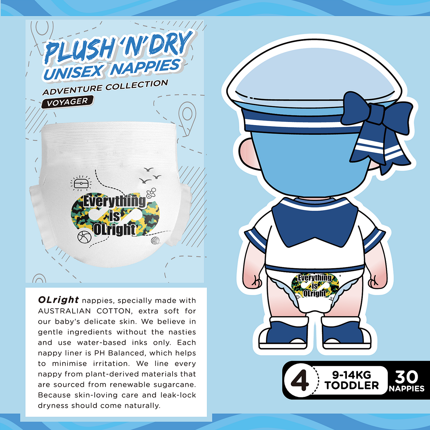 Olright Plush 'N' Dry Nappies Voyager 30 Pack - Size 4 (9-14Kg) - STELLAR PHARMACY