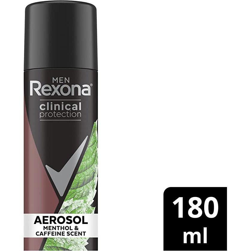 Rexona Clinical Protection Antiperspirant Aerosol Deodorant Menthol and Caffeine Scent for Men 180ML