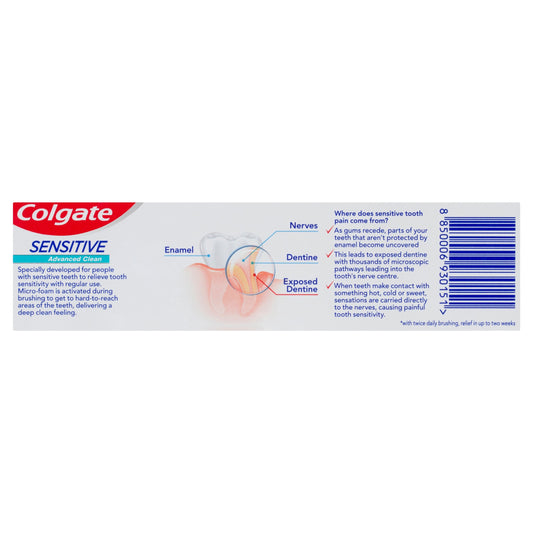 Colgate Sensitive teeth pain Advanced Clean Fluoride Toothpaste 110g