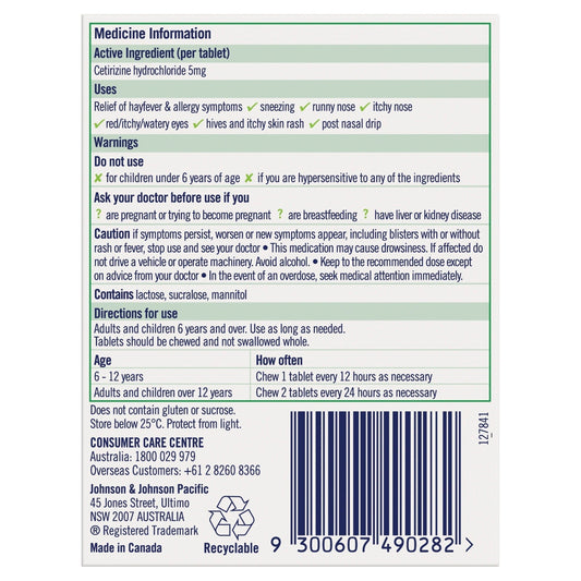 Zyrtec Kids Antihistamine Allergy & Hayfever Chewable Tablet Grape 30 Pack