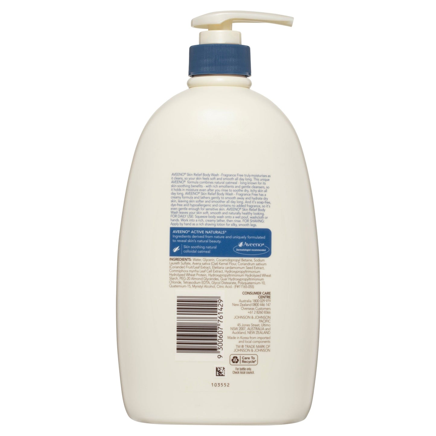 Aveeno Active Naturals Skin Relief Moisturising Body Wash Fragrance Free 1 Litre
