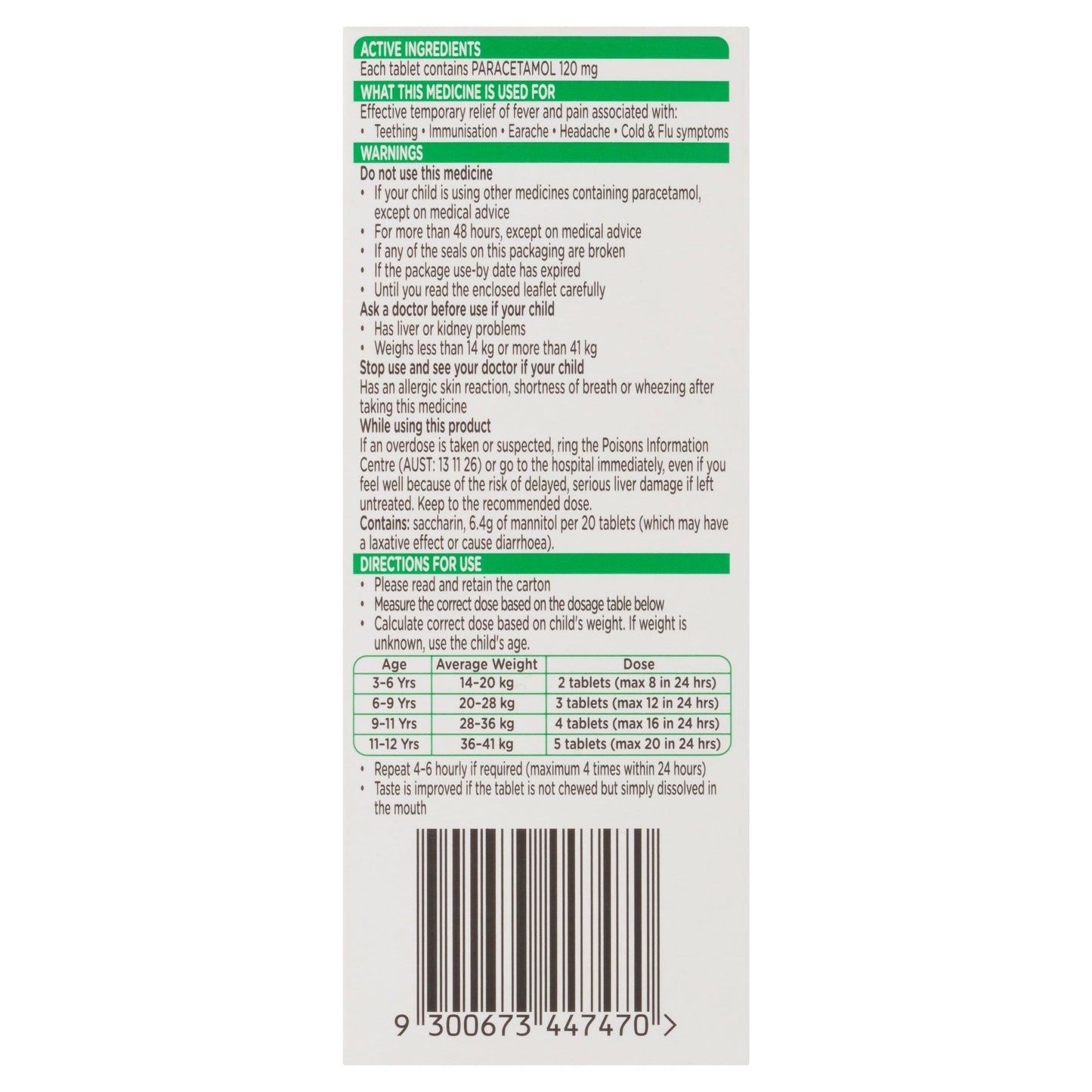 Panadol Children Chewable Tablets 3 Years+ 24 Tablets