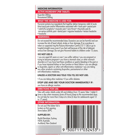 Nuromol Tab x 12 (Paracetamol and Ibuprofen)