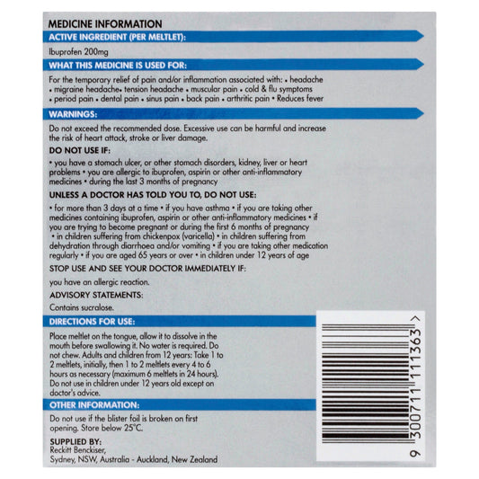 Nurofen Meltlets Pain Relief Berry Burst 96 Tablets