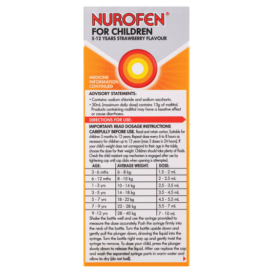 Nurofen for Children 5-12 Years Strawberry 100ml