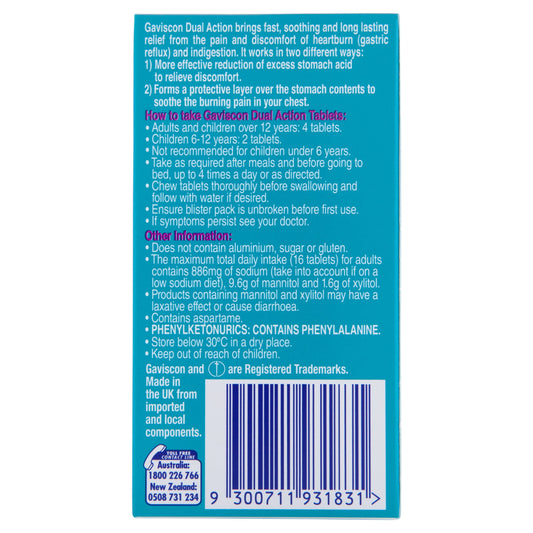 Gaviscon Dual Action Chewable Peppermint Tablets 32