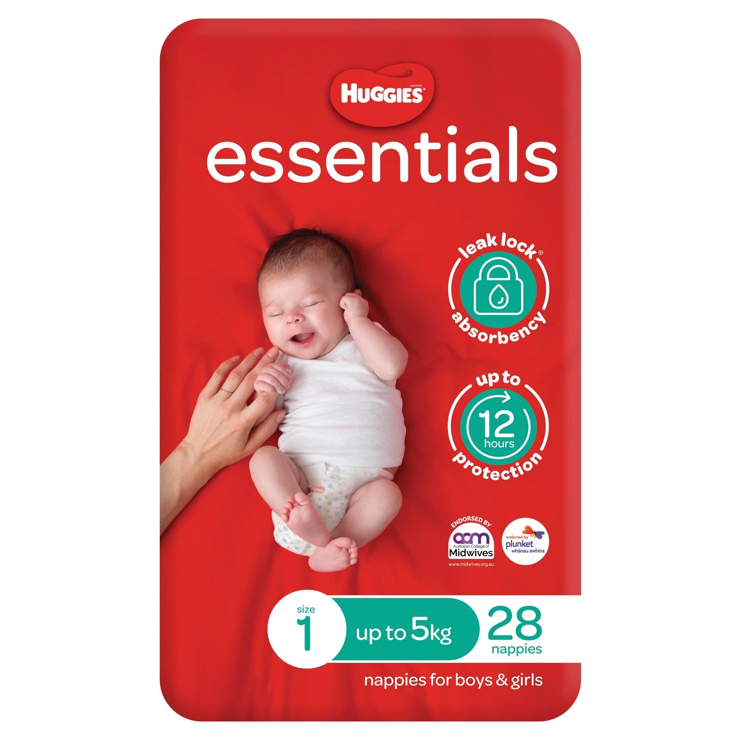 Huggies Essentials Nappies Size 1 Newborn (up to 5kg) 28 Pack