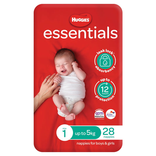 Huggies Essentials Nappies Size 1 Newborn (up to 5kg) 28 Pack