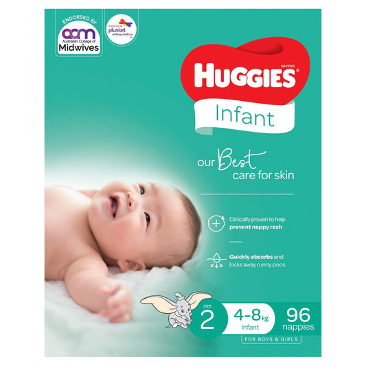 Huggies Jumbo Ultimate Infant Nappies Size 2 (4-8kg) 96 Pack