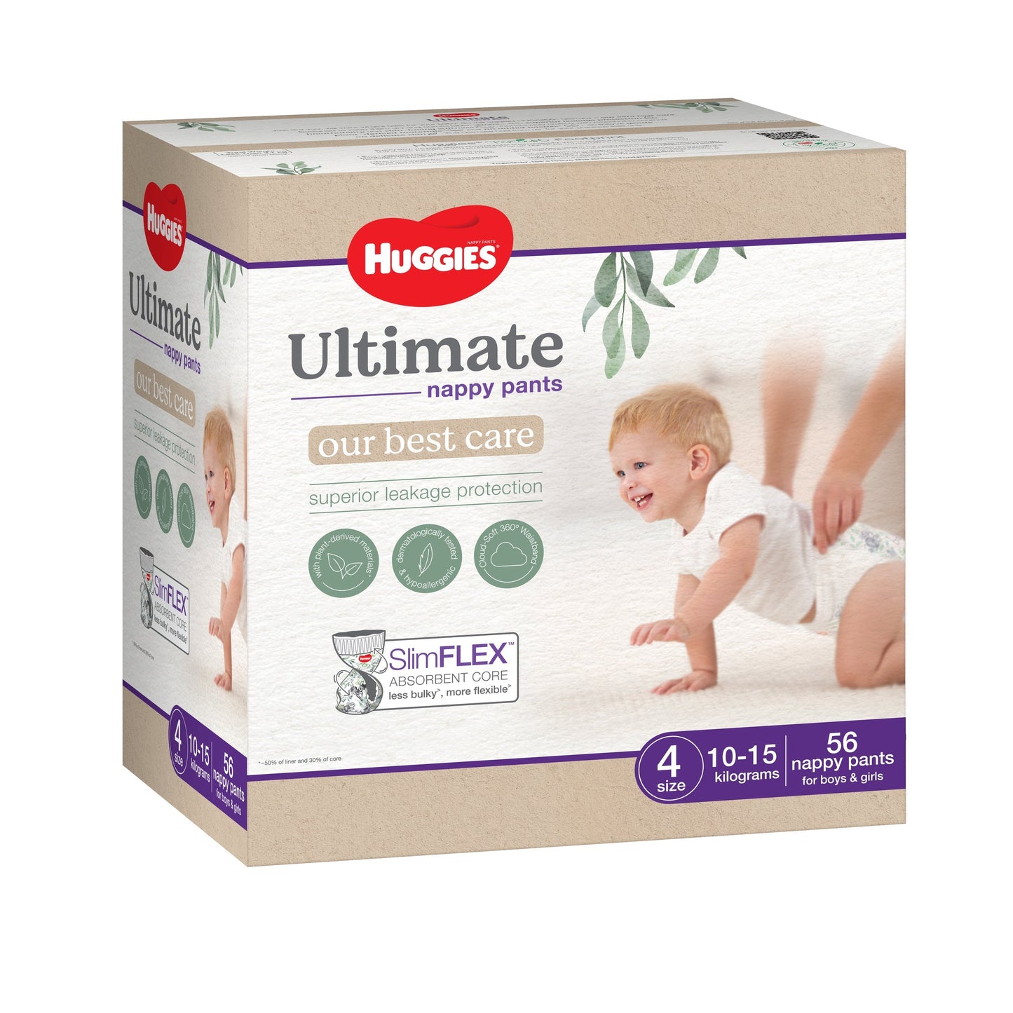 Huggies Ultimate Nappy Pants for Boys & Girls Size 4 (10-15kg) 56 Pack