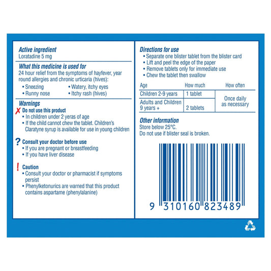 Claratyne Children's Hayfever & Allergy Relief Antihistamine Grape Flavoured Chewable 30 Tablets