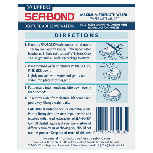 Sea Bond Denture Adhesive Uppers 30 - STELLAR PHARMACY