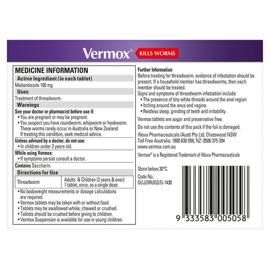 Vermox  Orange 4 Tablets