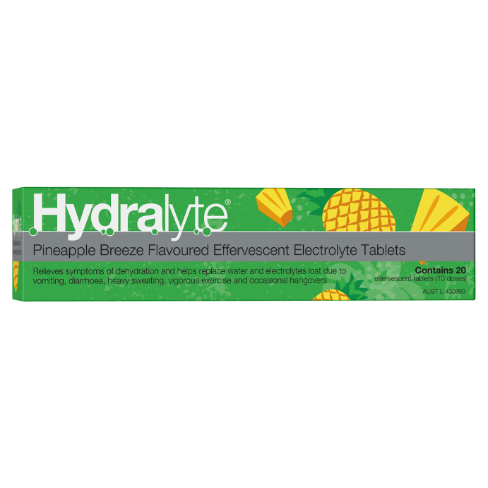 Hydralyte Pineapple Breeze Flavoured Electrolyte 20 Effervescent Tablets