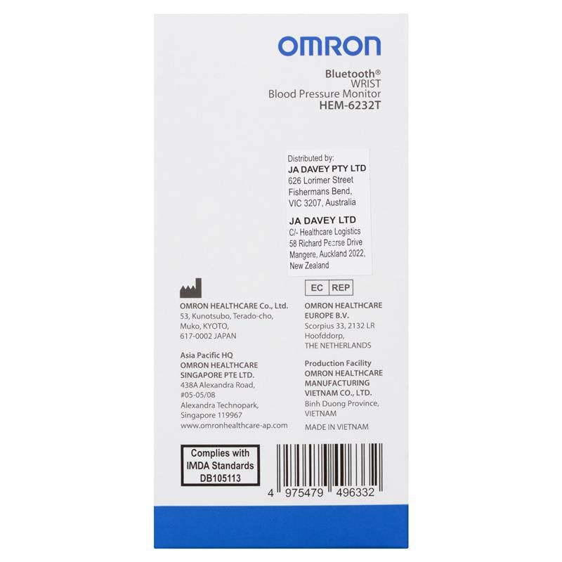 Omron HEM6232T Bluetooth Wrist Blood Pressure Monitor