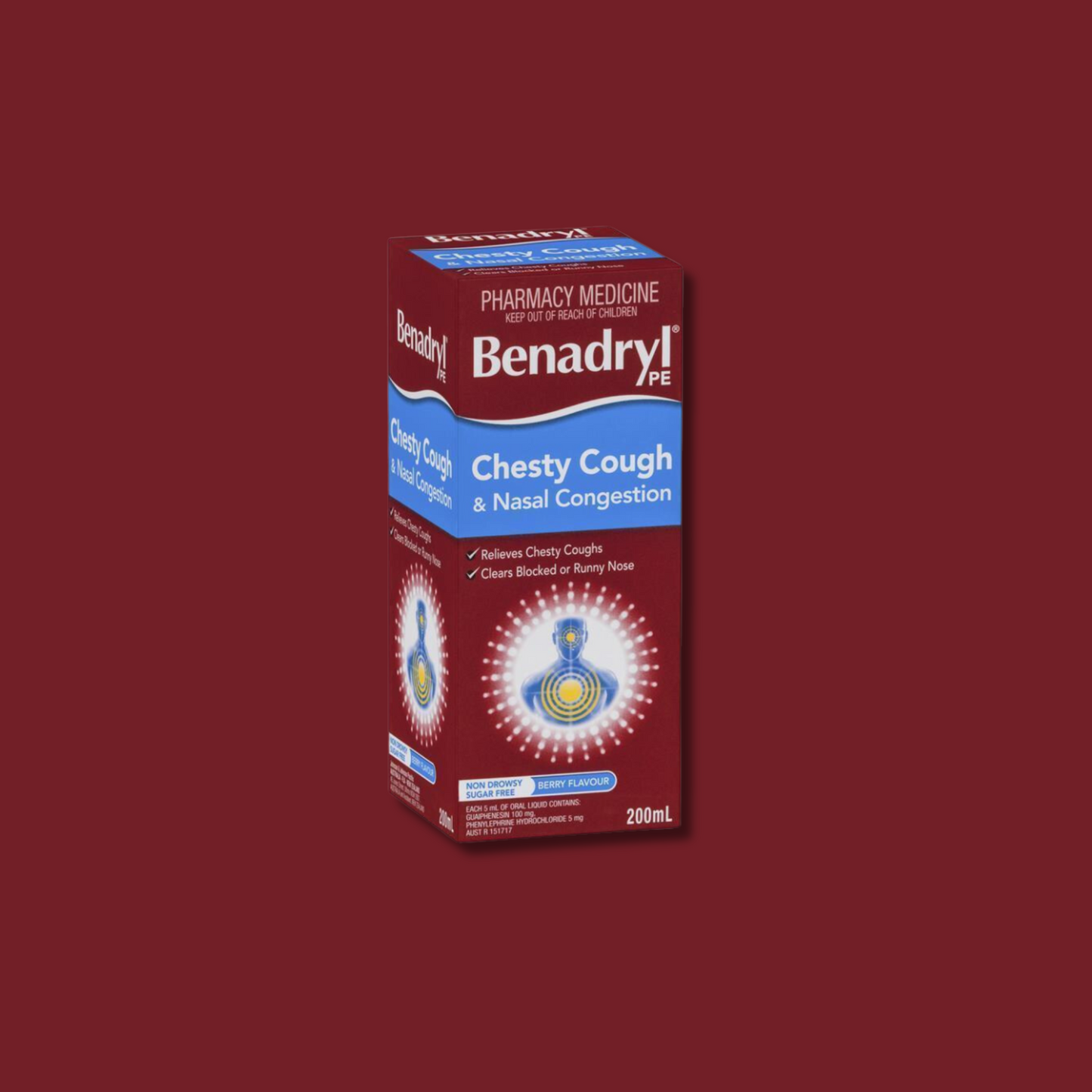Benadryl PE Chesty Cough & Nasal Congestion Non-Drowsy Berry Flavour 200mL