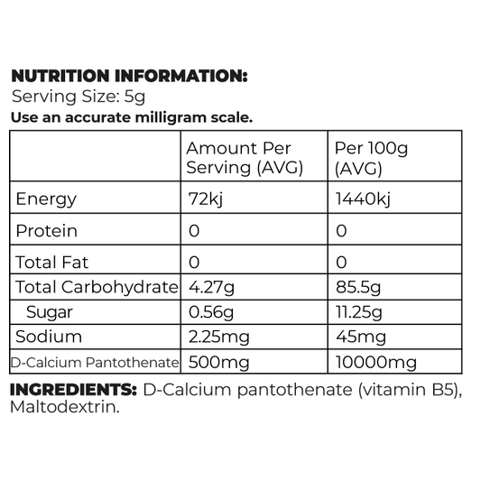 D-Calcium pantothenate (Vitamin B5) Powder - 200g