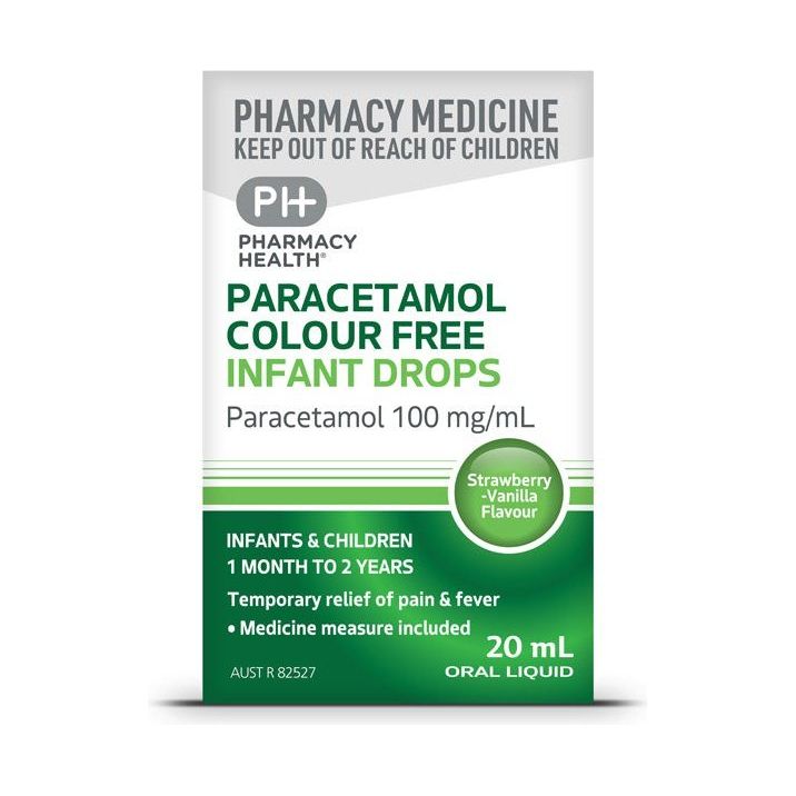 PHARMACY HEALTH PARACETAMOL COLOUR FREE INFANT DROPS 1 MONTH – 2 YEARS 20ML