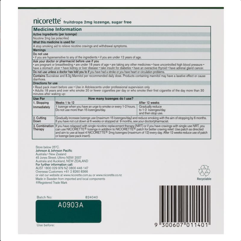 Nicorette Quit Smoking Cooldrops Fresh Fruit Lozenges 2mg 160 Pieces