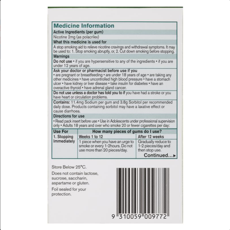 Nicorette Quit Smoking Regular Strength Classic Chewing Gum 2mg 105 Pieces