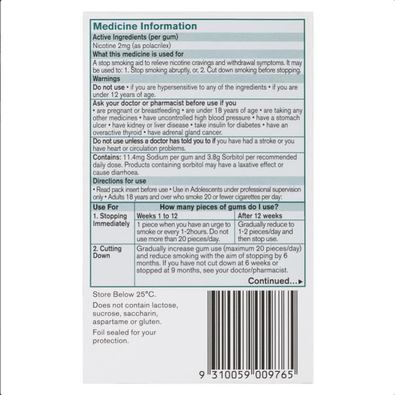 Nicorette Quit Smoking Regular Strength Classic Chewing Gum 2mg 30 Pieces