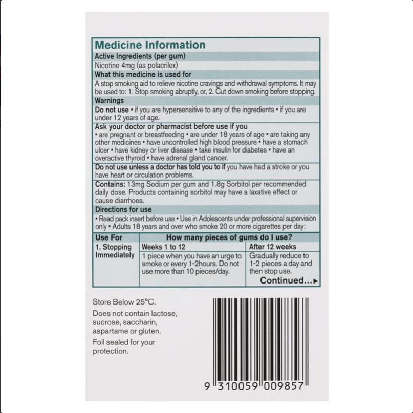 Nicorette Quit Smoking Extra Strength Classic Chewing Gum 4mg 105 Pieces