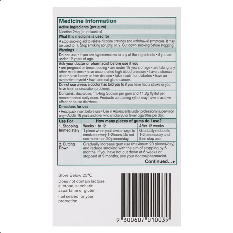 Nicorette Quit Smoking Regular Strength Fresh Fruit Chewing Gum 2mg 105 Pieces