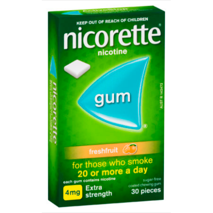 Nicorette Quit Smoking Extra Strength Fresh Fruit Chewing Gum 4mg 30 Pieces